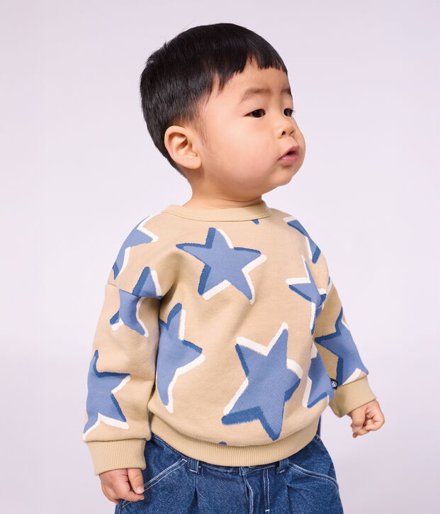 Felpa in cotone con stampa a cuori neonato beige/multicolore