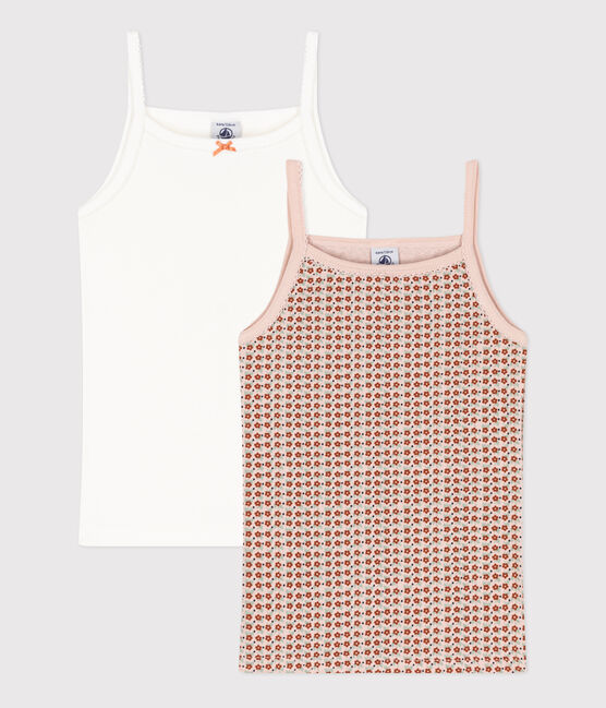 Confezione da 2 canottiere con spalline bambina in cotone motivo fiore variante 1
