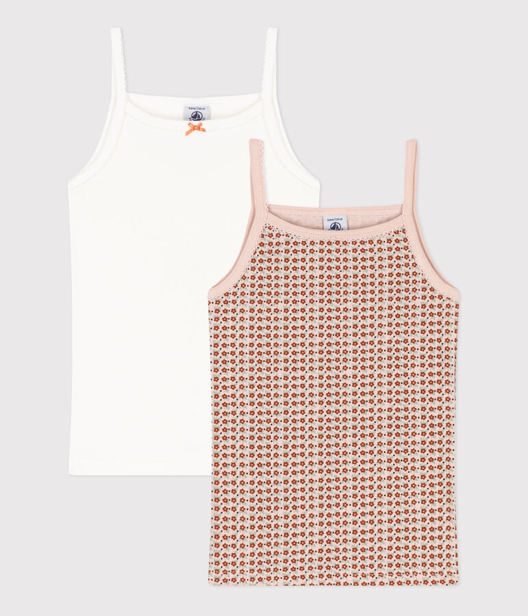 Confezione da 2 canottiere con spalline bambina in cotone motivo fiore multicolore