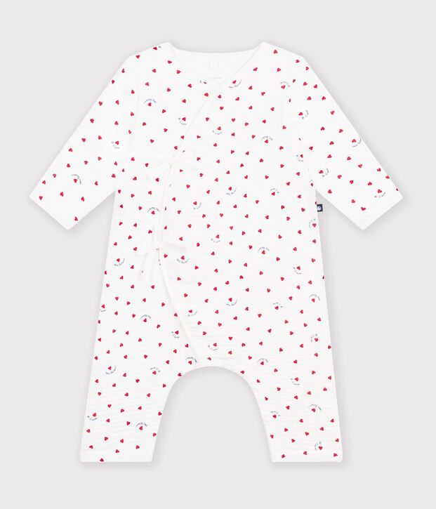 Tutina da neonato in garza di cotone con una piccola stampa a cuoricini bianco/multicolore
