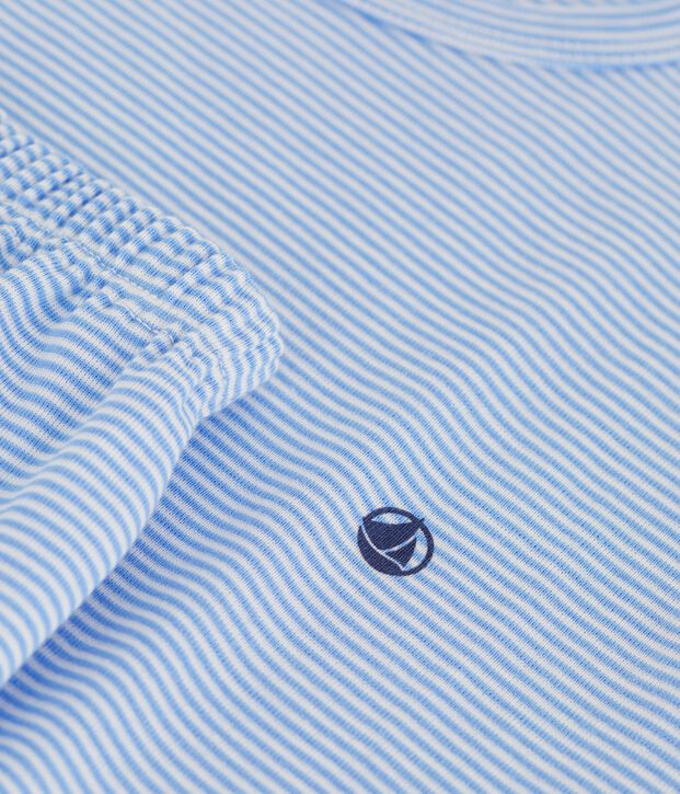 Pigiama corto in cotone a righe bambino blu/bianco