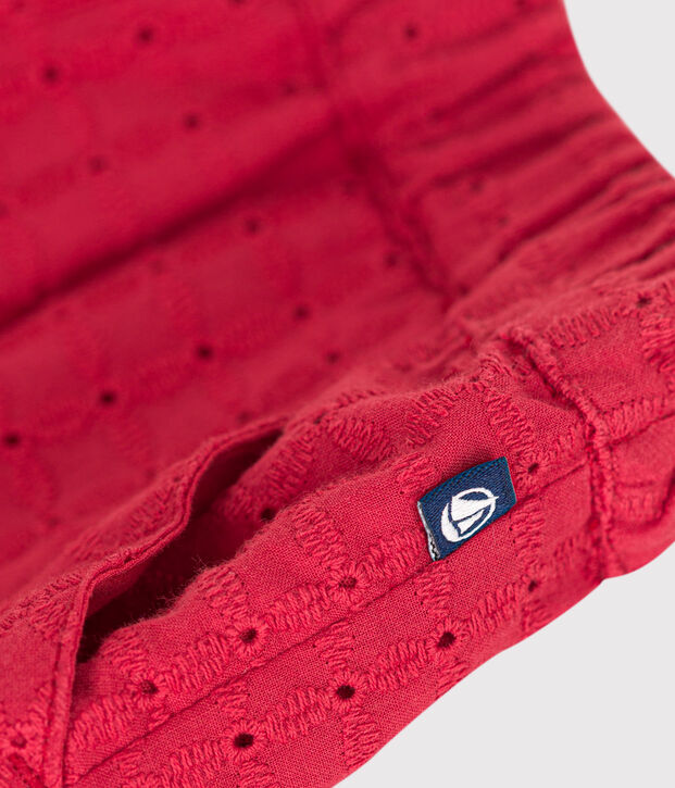 Shorts neonato in popeline e sangallo rosso