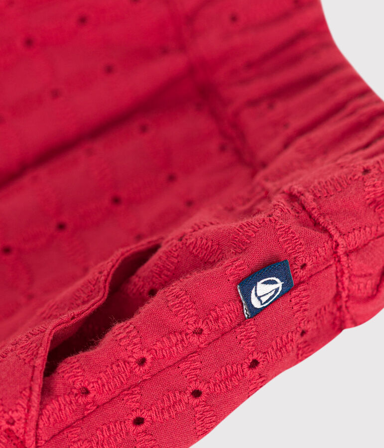 Shorts neonato in popeline e sangallo rosso