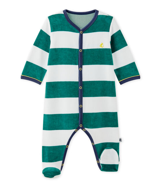 Tutina per bebè bambino in velluto a righe verde OLIVIER/bianco ECUME