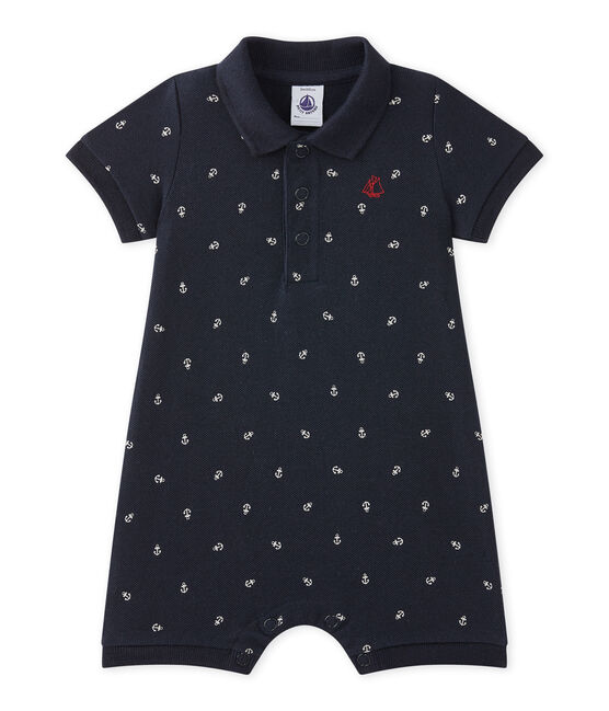 Tutina con colletto a polo bebé bambino stampata blu SMOKING/bianco FETA