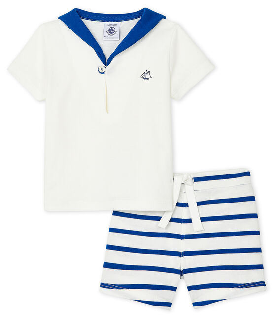 Completo due pezzi bebè maschio bianco MARSHMALLOW/blu SURF