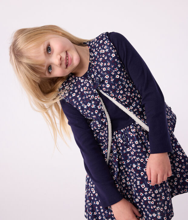 Gilet senza maniche in popeline di cotone e sherpa con stampa bambina blu/multicolore