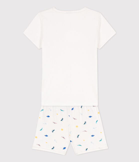 Pigiama corto bambina in cotone con animali marini bianco MARSHMALLOW/bianco MULTICO