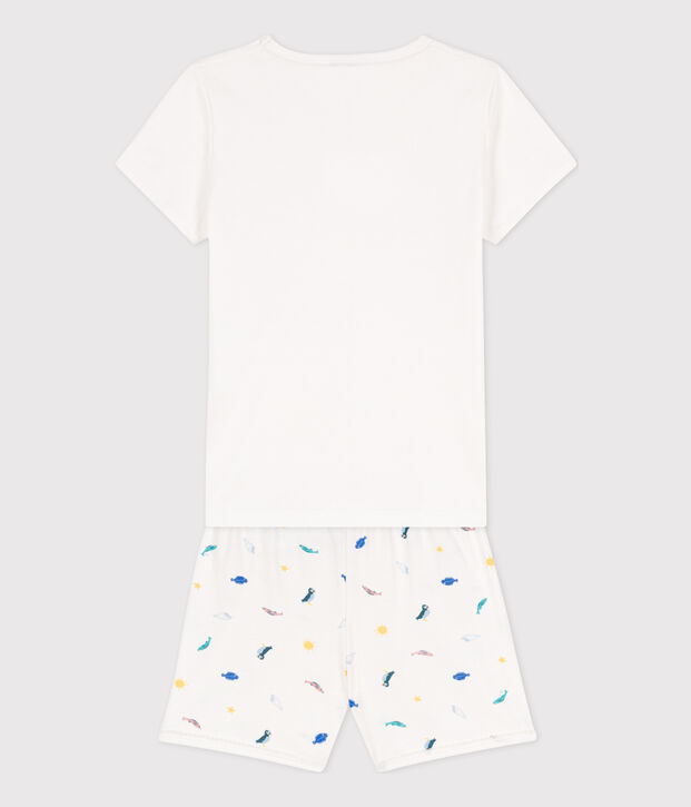 Pigiama corto bambina in cotone con animali marini bianco/multicolore