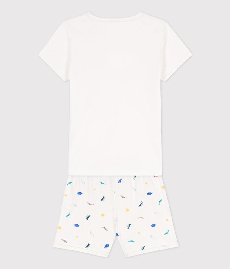 Pigiama corto bambina in cotone con animali marini bianco/multicolore
