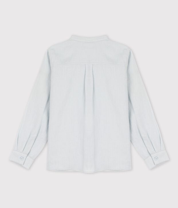 Camicia a manica lunga in lino bambino blu