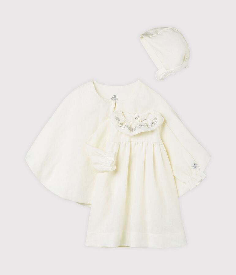 Completo 3 pezzi da cerimonia beb&egrave; femmina in lino multicolore