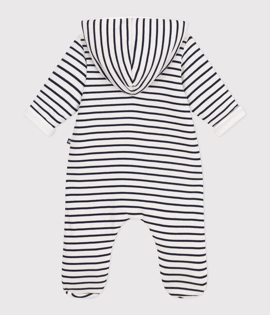 Tutina imbottita con cappuccio e piedini a righe neonato bianco MARSHMALLOW/blu SMOKING