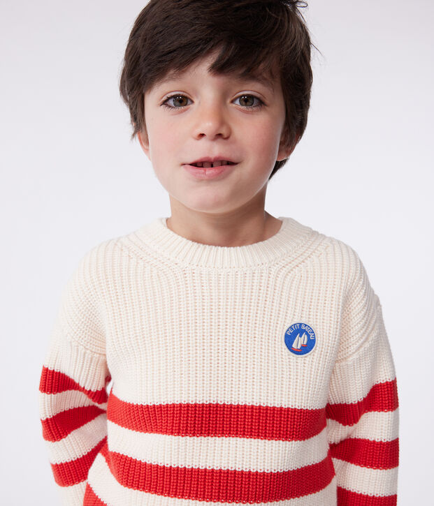 Pullover in cotone a righe bambino rosso/rosso