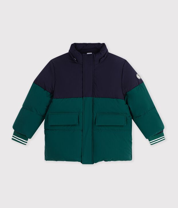 Piumino tinta unita color block bambino verde/blu