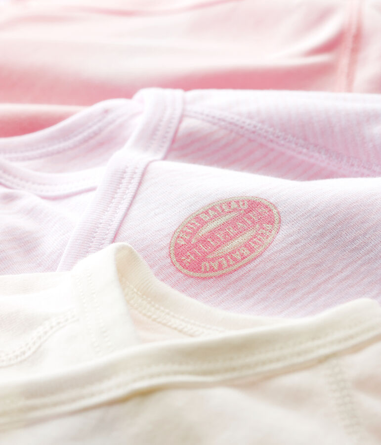 Confezione da 3 body incrociati millerighe manica corta beb&egrave; in cotone biologico variante 1