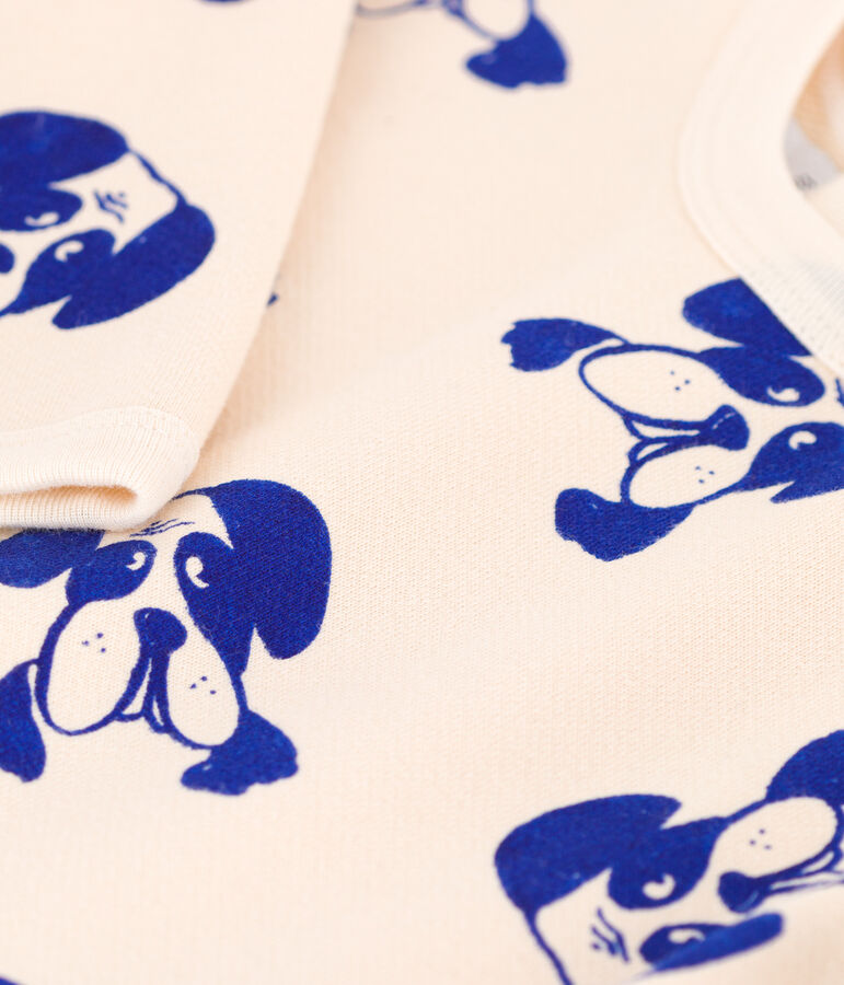 Tutina lunga in tessuto felpato stampato per beb&egrave; ecru/multicolore