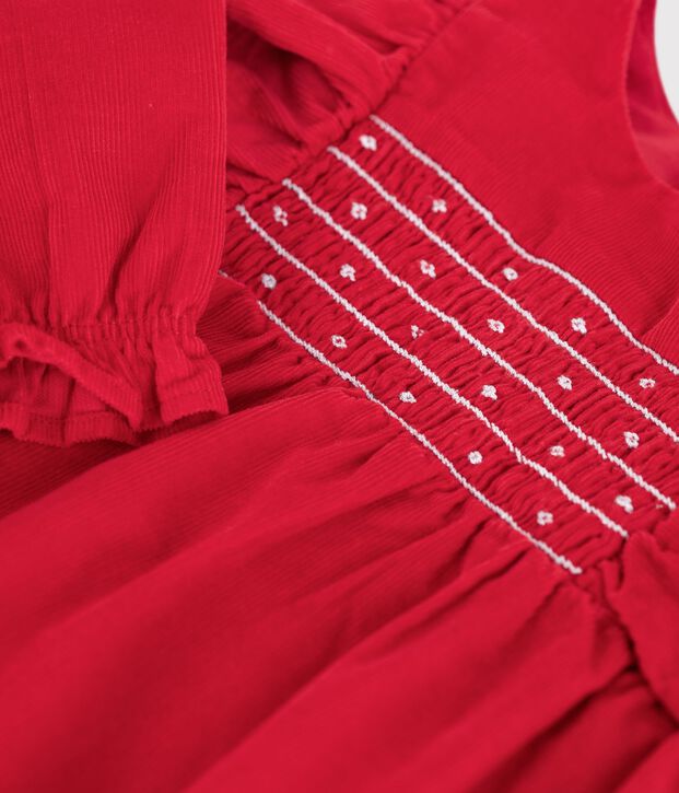 Tutina corta in ciniglia con smock e volant neonata rosso