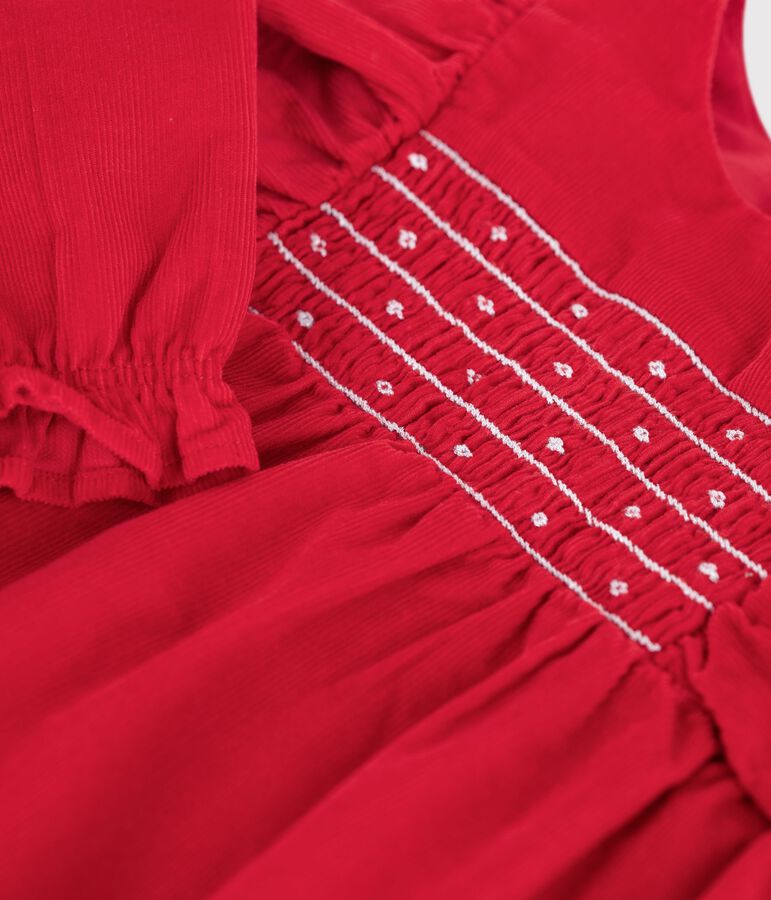 Tutina corta in ciniglia con smock e volant neonata rosso