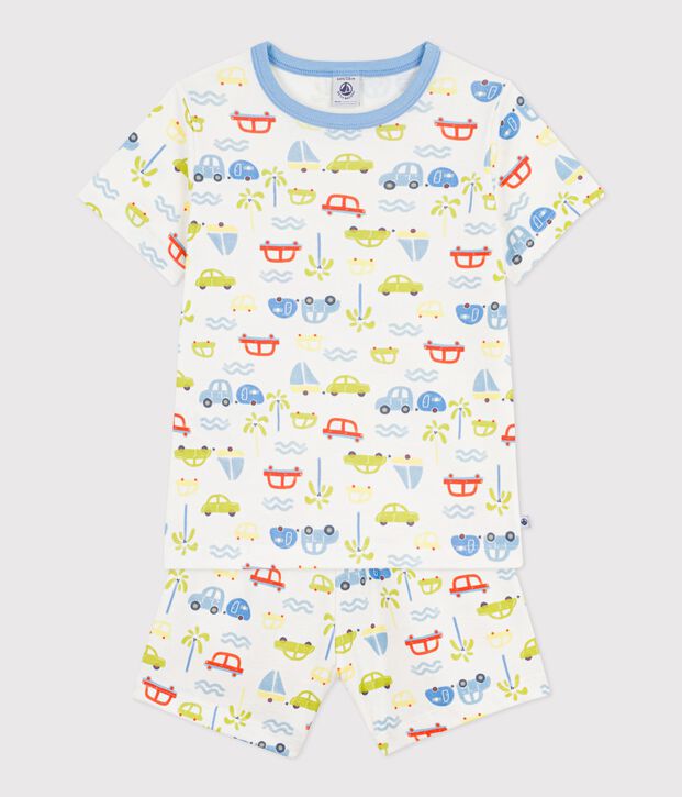 Pigiama corto in cotone con automobili stampate bambino bianco/multicolore