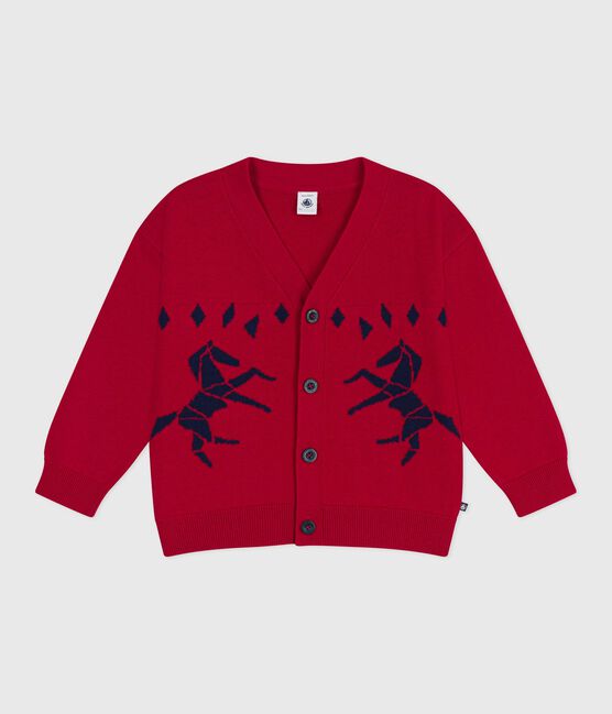 Cardigan in lana e cotone fantasia bambino rosso TERKUIT/ SOIR
