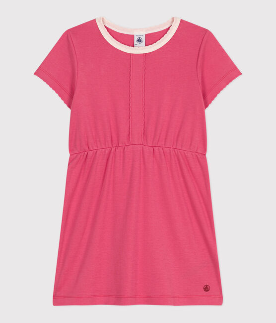 Abito a maniche corte in cotone tinta unita bambina rosa PEONIA
