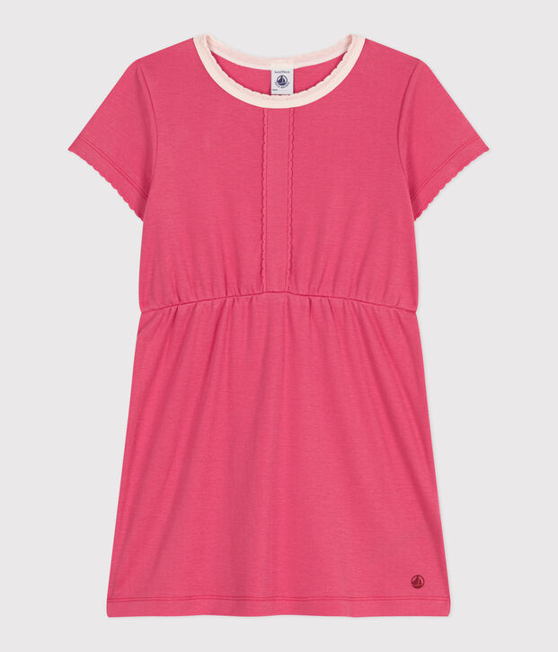 Abito a maniche corte in cotone tinta unita bambina rosa
