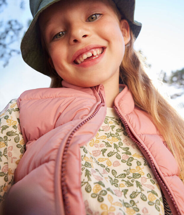 T-shirt bambina a maniche lunghe in tubique stampato ecru/multicolore