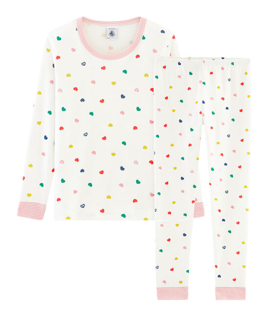 Pigiama bambina a costine modello molto aderente bianco MARSHMALLOW/bianco MULTICO