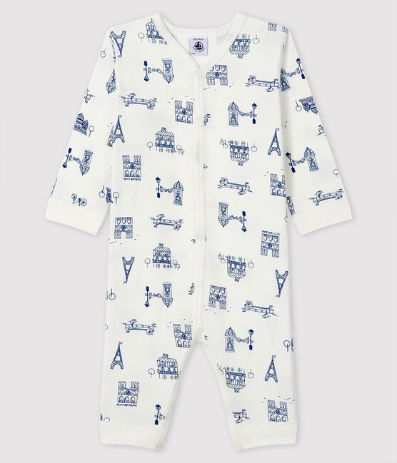 Tutina senza piedi Paris bebè a costine bianco MARSHMALLOW/blu MAJOR