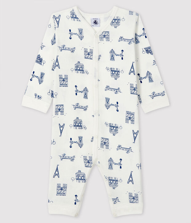 Tutina senza piedi Paris beb&egrave; a costine bianco/blu