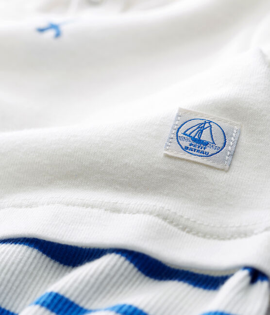 Tutina corta bebè maschio bianco MARSHMALLOW/blu COOL