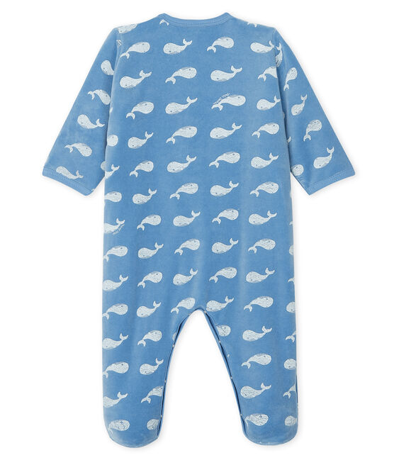 Tutina pigiama neonato in ciniglia blu ALASKA/bianco MARSHMALLOW