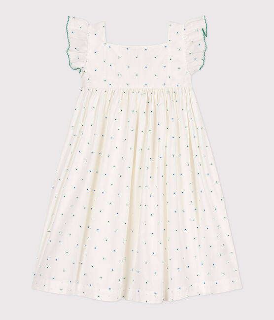 Abito lungo senza maniche in cotone a pois bambina bianco MARSHMALLOW/bianco MULTICO
