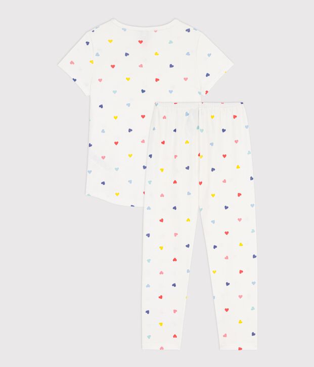 Pigiama a maniche corte e gamba lunga in cotone a cuori bambino bianco/multicolore