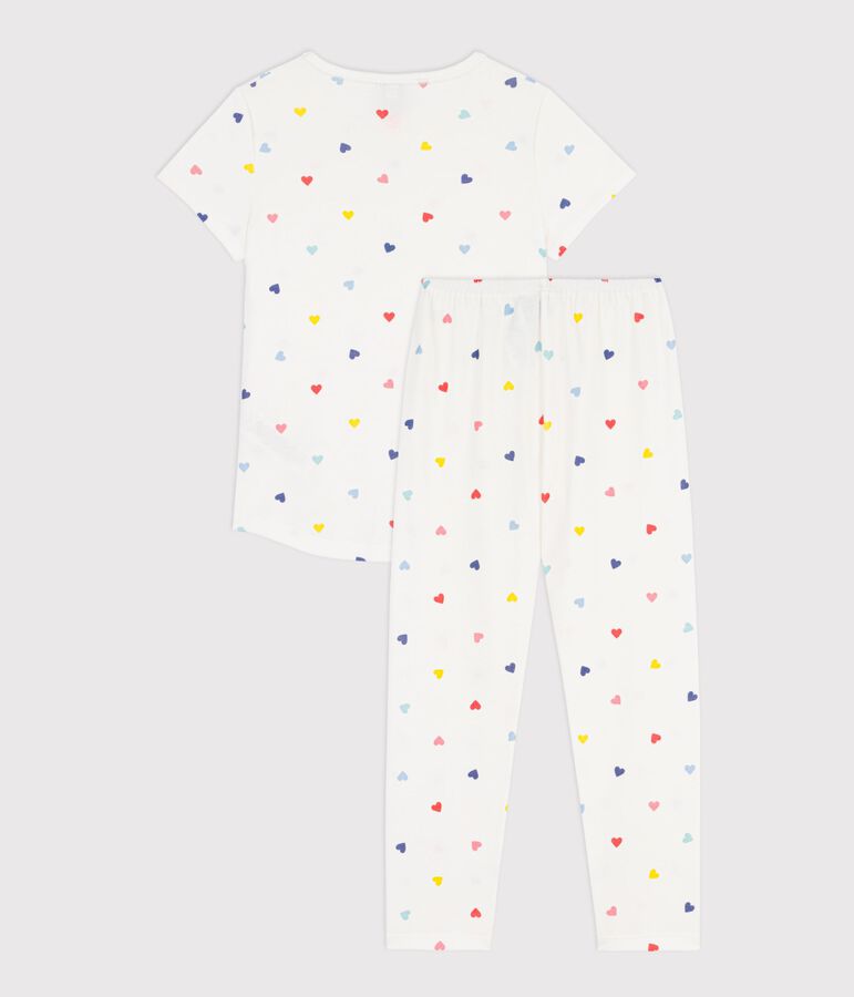 Pigiama a maniche corte e gamba lunga in cotone a cuori bambino bianco MARSHMALLOW/bianco MULTICO