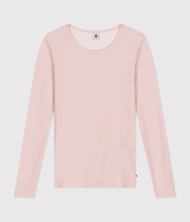 T-shirt a maniche lunghe in lana e cotone donna rosa