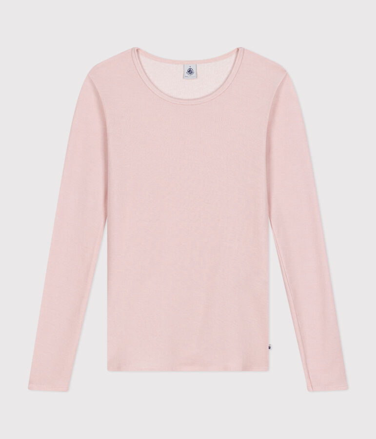 T-shirt a maniche lunghe in lana e cotone donna rosa