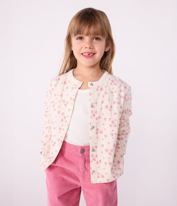 Cardigan in cotone con stampa bambina ecru/multicolore