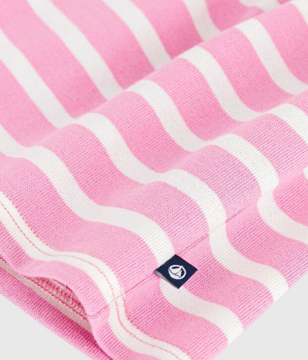 Abito a maniche lunghe in cotone a righe neonata rosa/ecru