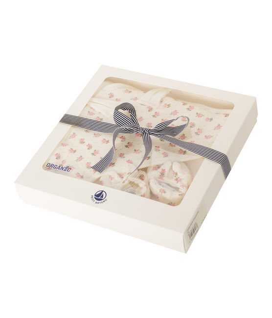 Cofanetto asciugamano quadrato da bagno e babbucce bebè in BE e a costine bianco MARSHMALLOW/rosa GRETEL/ MULTICO