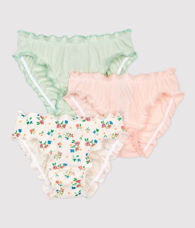Confezione da 3 slip bambina con volant a fiori in cotone biologico multicolore