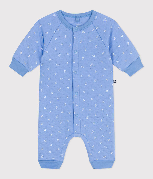 Tutina neonato in cotone con piccole ancore stampate blu/bianco