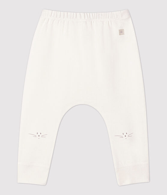 Leggings testa di gatto bebè in cotone biologico bianco MARSHMALLOW