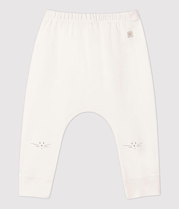 Leggings testa di gatto beb&egrave; in cotone biologico bianco
