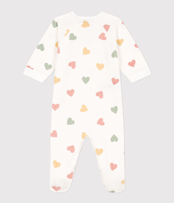 Pigiama bebè cuori multicolori in ciniglia bianco MARSHMALLOW/bianco MULTICO