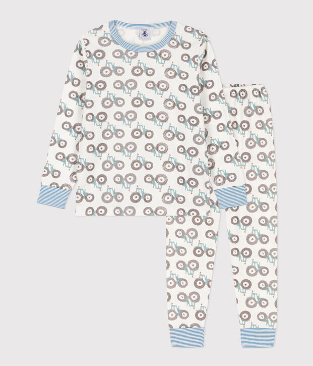 Pigiama trattore bambino unisex in cotone bianco/multicolore