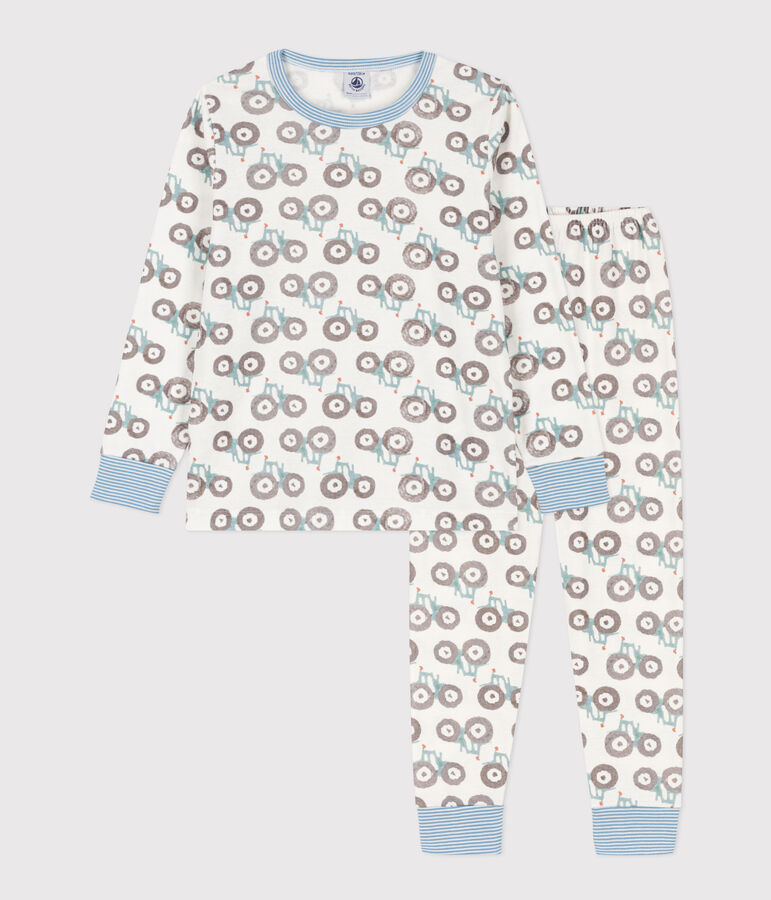 Pigiama trattore bambino unisex in cotone bianco/multicolore