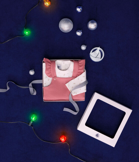 Set composto da salopette in tessuto felpato e T-shirt in cotone neonato rosa ROSEWOOD/ MULTICO
