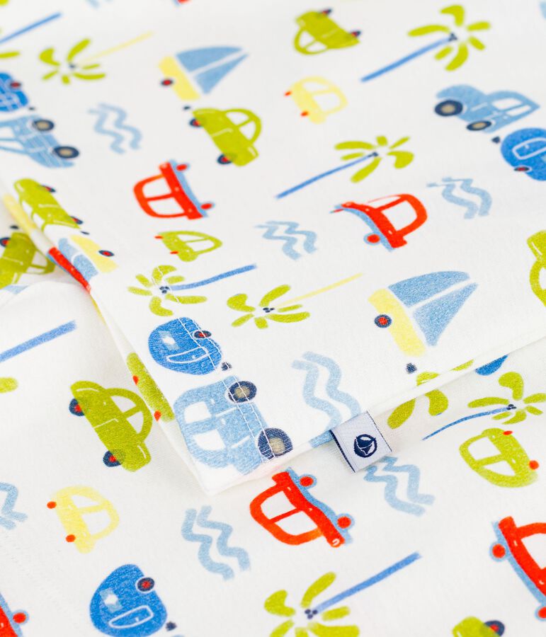Pigiama corto in cotone con automobili stampate bambino bianco MARSHMALLOW/bianco MULTICO